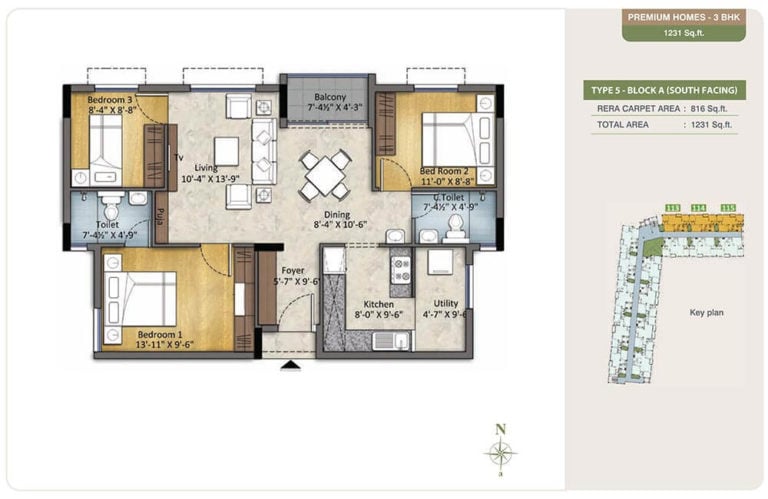 3 BHK - 1231 - TVS Emerald Green Enclave
