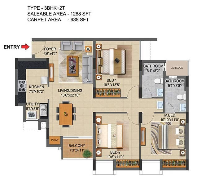 3 BHK - 1288 - CasaGrand Supremus Chennai