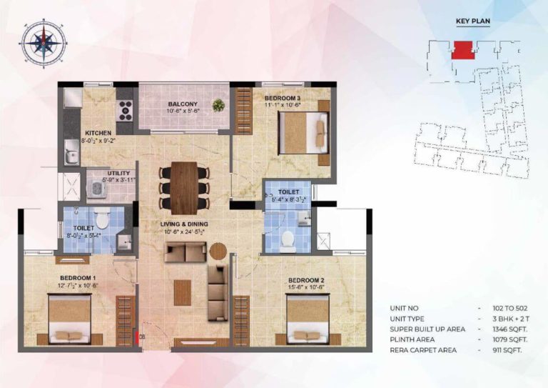 3 BHK - 1346 - Radiance Sapphire Chennai