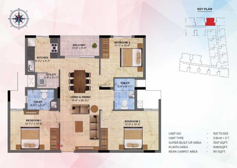 3 BHK - 1347 - Radiance Sapphire Chennai
