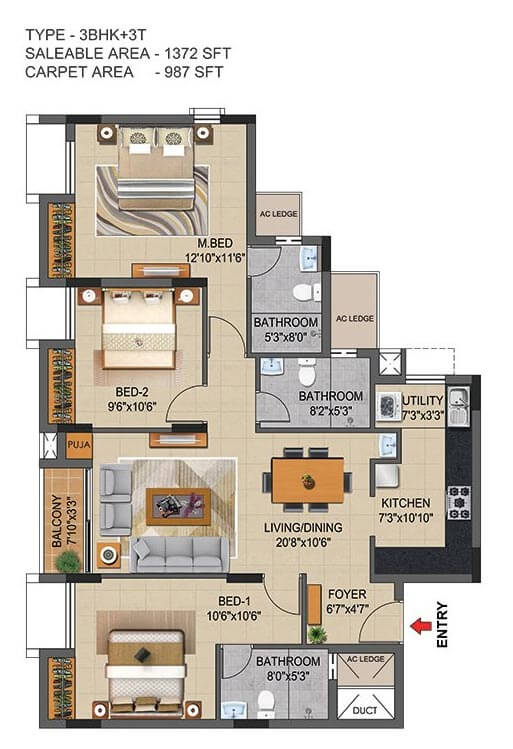 3 BHK - 1372 - CasaGrand Supremus Chennai