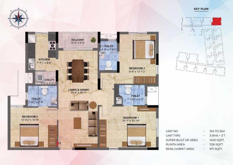 3 BHK - 1405 - Radiance Sapphire Chennai