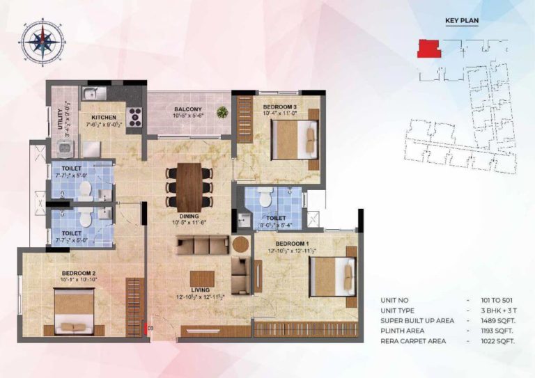 3 BHK - 1489 - Radiance Sapphire Chennai