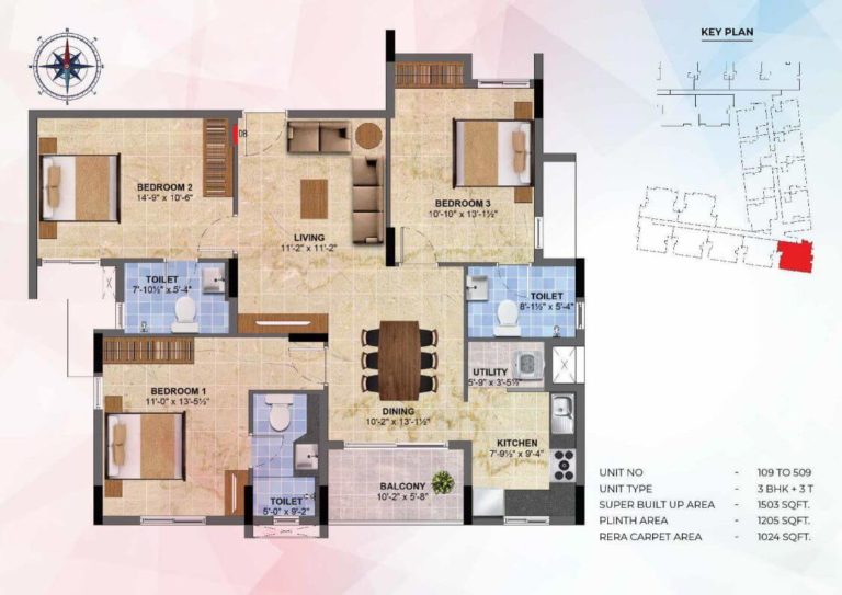 3 BHK - 1503 - Radiance Sapphire Chennai