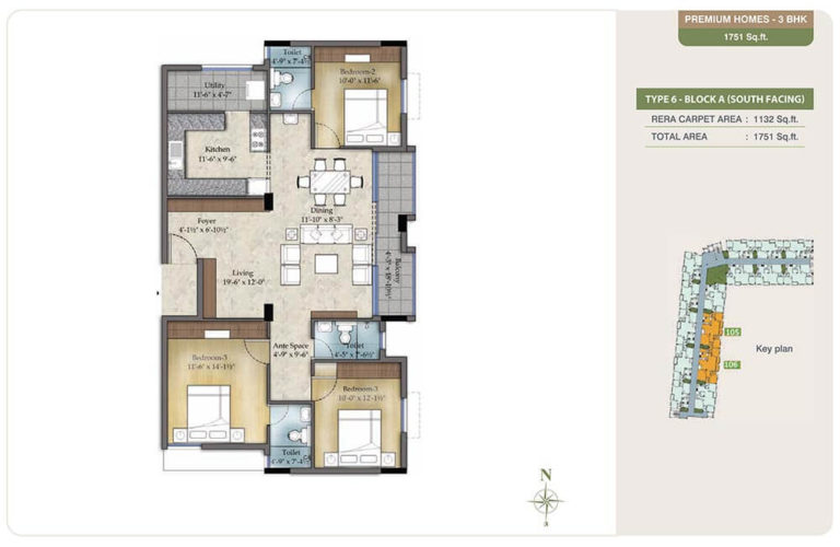 3 BHK - 1751 - TVS Emerald Green Enclave