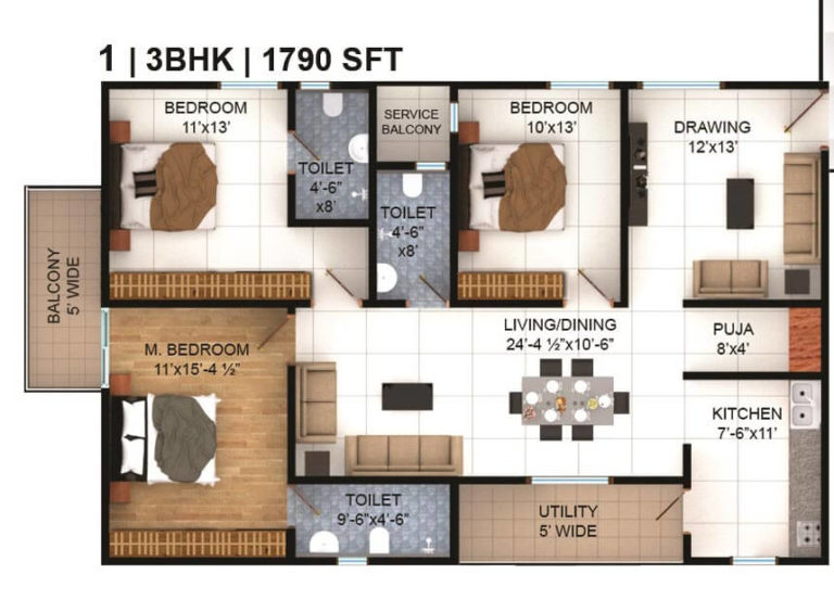 3 BHK - 1790 - Vasavi Lake City