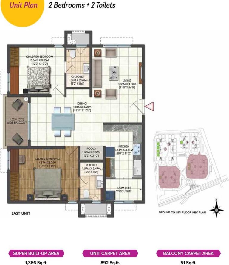2 BHK - 1366 - Brigade Citadel Hyderabad