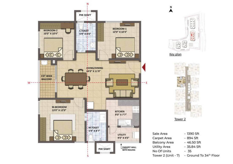 3 BHK - 1390 - Prestige Tranquil Hyderabad
