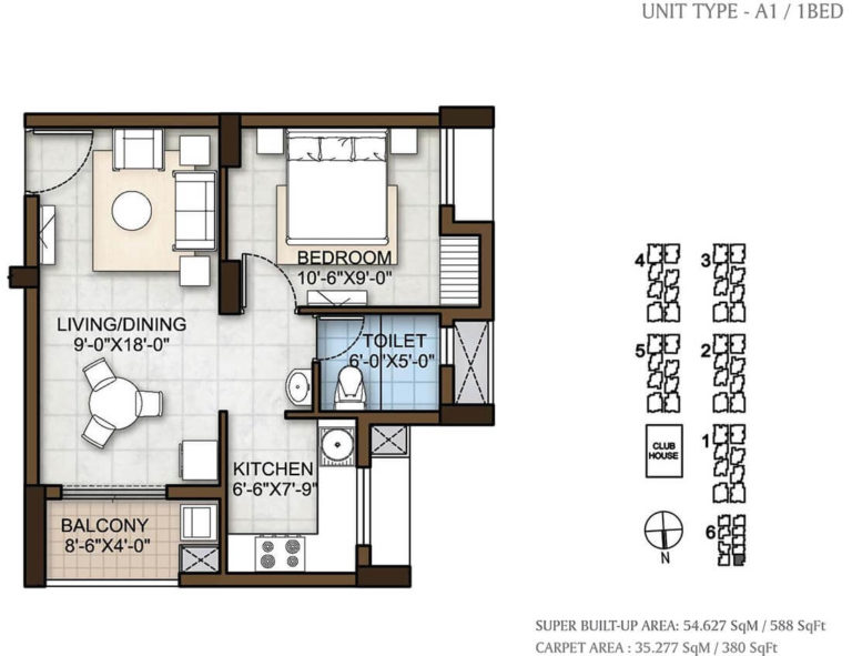 1 BHK 588 - Prestige Windsor Park Chennai