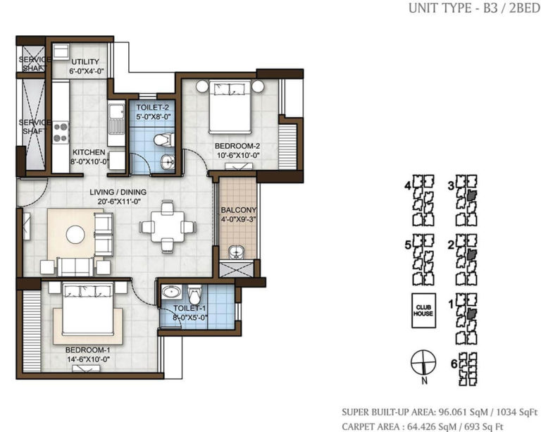 2 BHK 1034 - Prestige Windsor Park Chennai