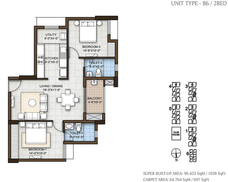 2 BHK 1038 - Prestige Windsor Park Chennai