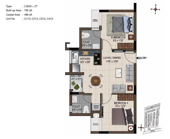 2 BHK 765 - CasaGrand Smart Town
