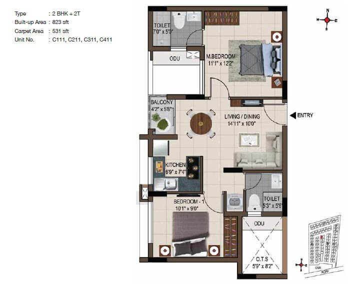 2 BHK 823 - CasaGrand Smart Town
