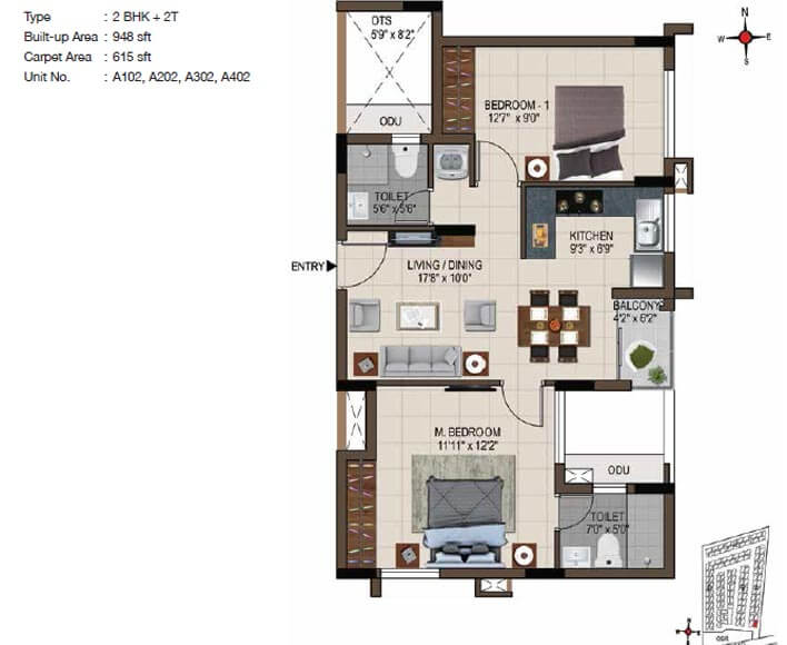 2 BHK 948 - CasaGrand Smart Town