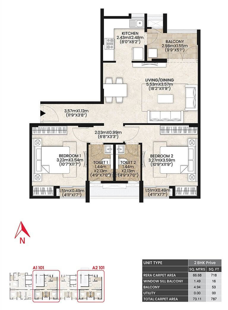 2 BHK Prive - 787 - Mahindra Vicino Mumbai