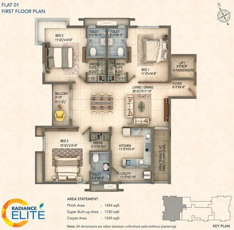 3 BHK 1st Floor - 1760 - Radiance Elite Teynampet