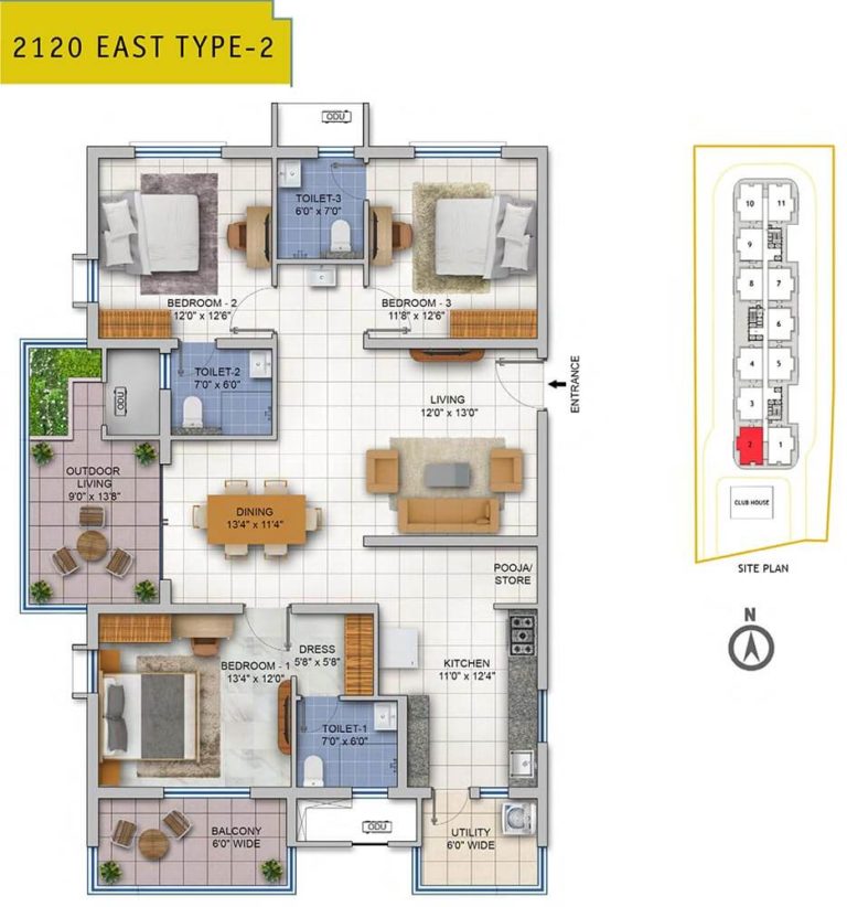 3 BHK 2120 East T2 - ASBL Spire Hyderabad