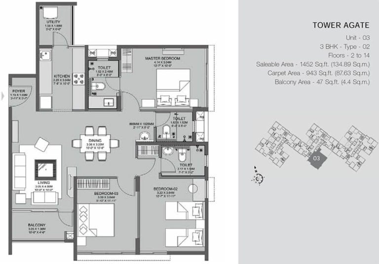 3 BHK Agate - 1452 - Godrej Azure Chennai