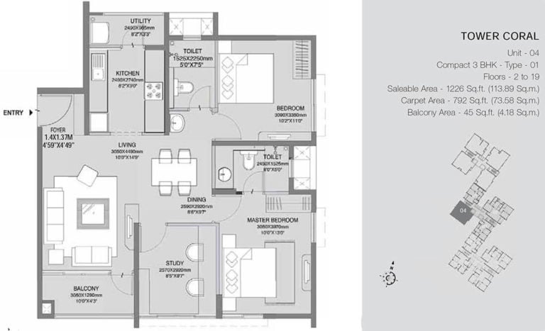 3 BHK Coral - 1226 - Godrej Azure Chennai