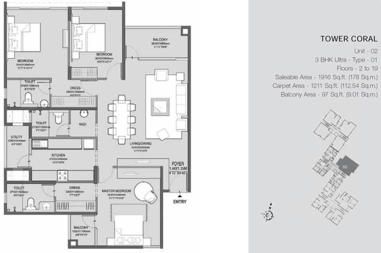 3 BHK Coral Ultra - 1916 - Godrej Azure Chennai
