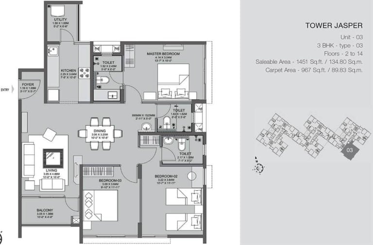 3 BHK Jasper - 1451 - Godrej Azure Chennai