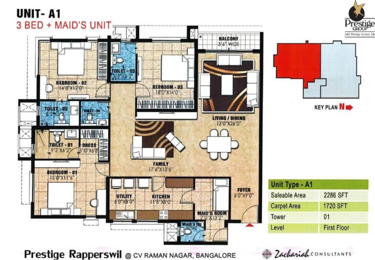 3 BHK + Maid - 2286 - Prestige Rapperswil