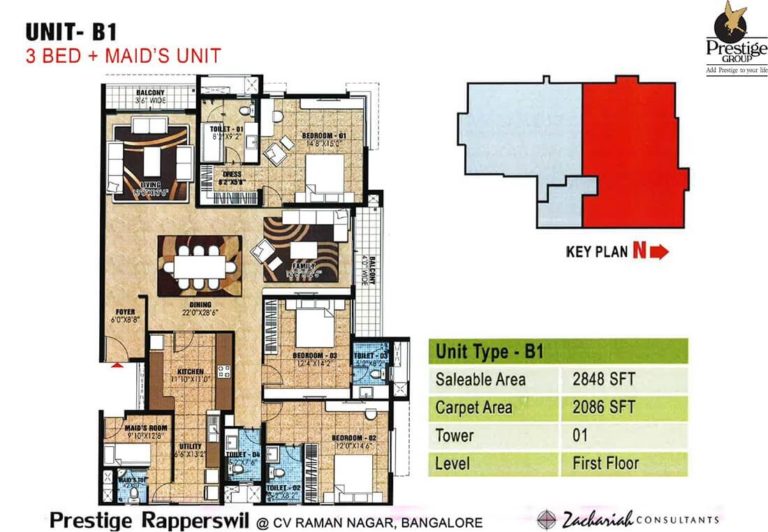 3 BHK + Maid - 2848 - Prestige Rapperswil