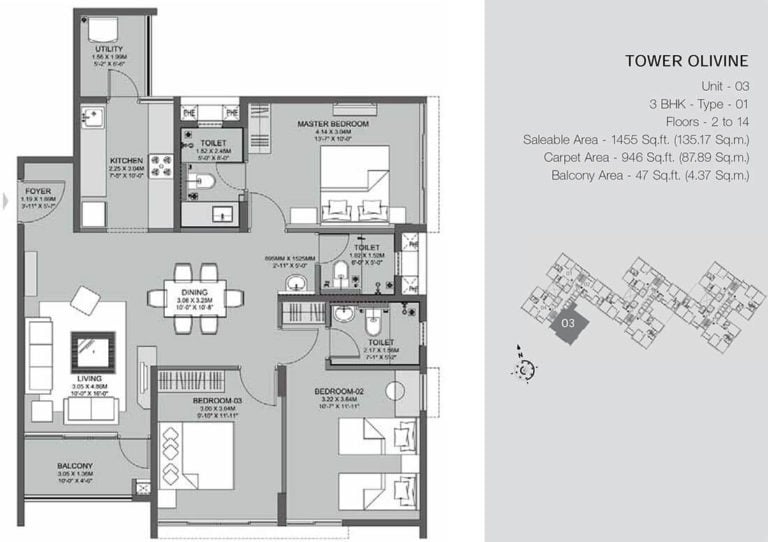 3 BHK Olivine - 1455 - Godrej Azure Chennai