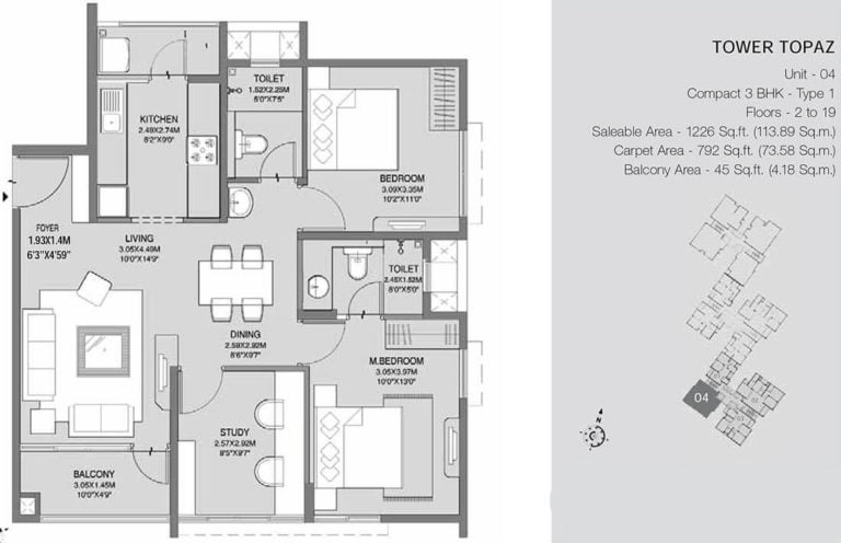 3 BHK Topaz - 1226 - Godrej Azure Chennai