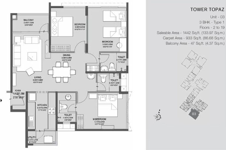 3 BHK Topaz - 1442 - Godrej Azure Chennai