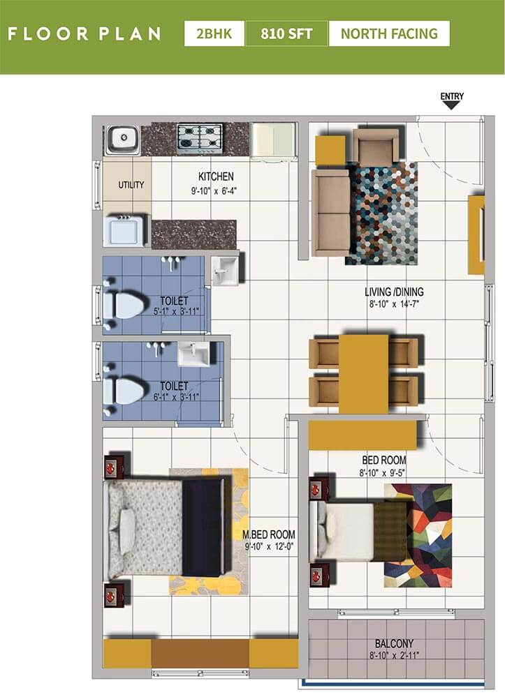 2 BHK - 810 North - Urbanrise Spring Is In The Air - Urbanrise Springs