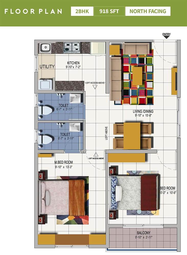 2 BHK - 918 East - Urbanrise Spring Is In The Air - Urbanrise Springs