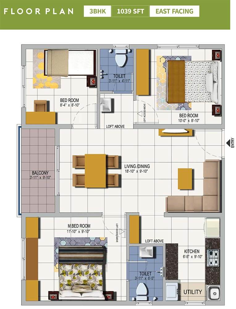 3 BHK - 1039 East - Urbanrise Spring Is In The Air - Urbanrise Springs