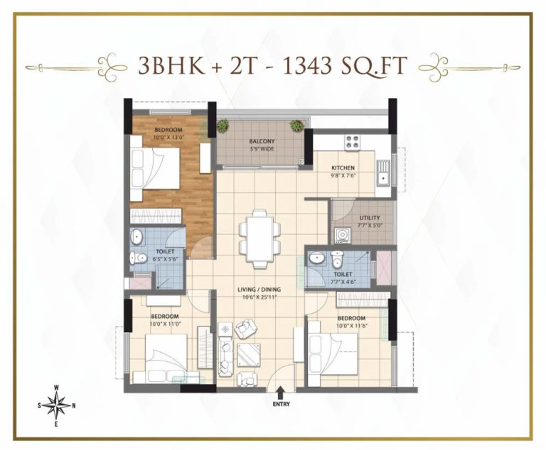 3 BHK-1343Sqft - RWD Grand Corridor Chennai