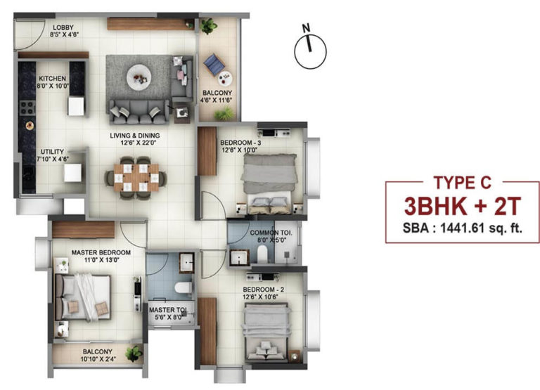 3 BHK 2T - 1441 - Salarpuria Sattva Signet Salarpuria Signet