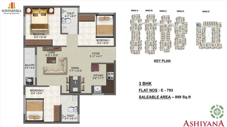 3 BHK - 899 - Sowparnika Ashiyana Whitefield
