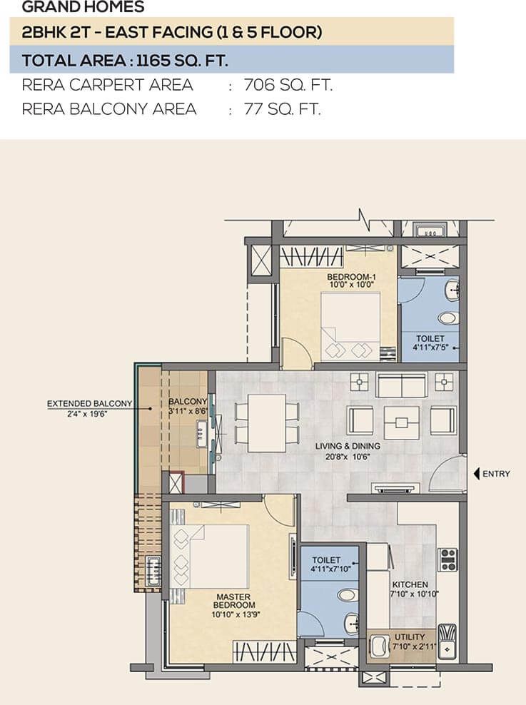 2 BHK - 1165 - TVS Emerald Peninsula Manapakkam