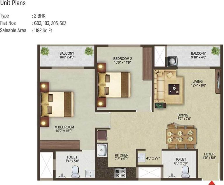 2 BHK - 1182 - Sowparnika Pragati Sarjapur