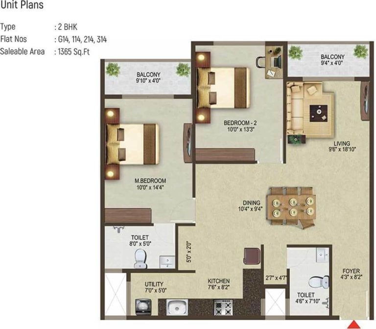 2 BHK - 1365 - Sowparnika Pragati Sarjapur