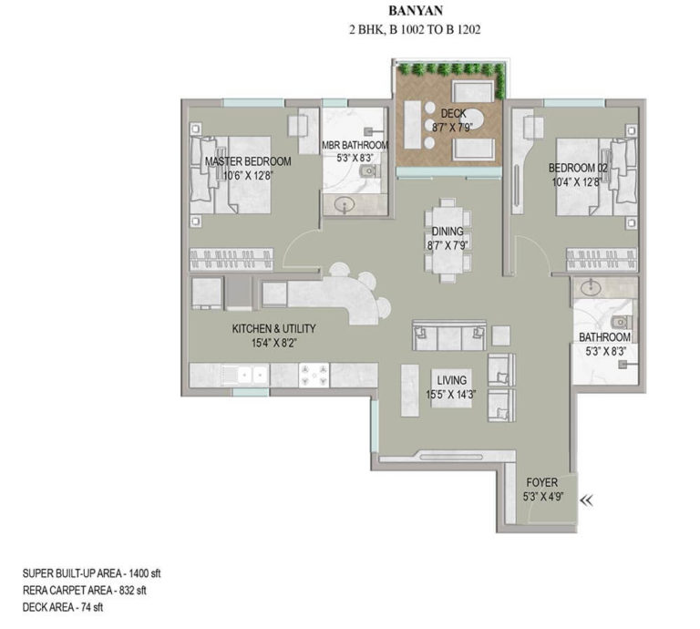2 BHK - 1400 - Enessen Estates & Prime One Corp Centreo