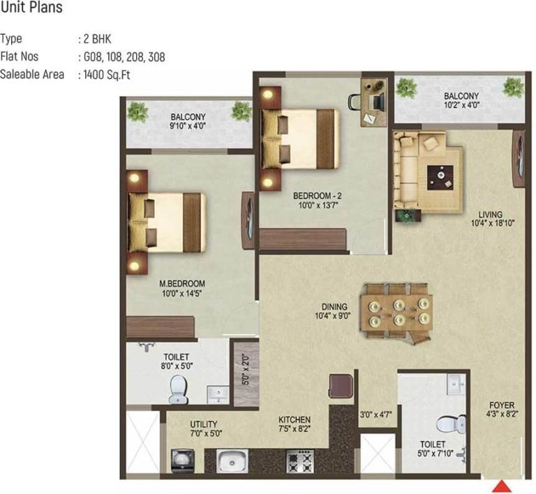 2 BHK - 1400 - Sowparnika Pragati Sarjapur