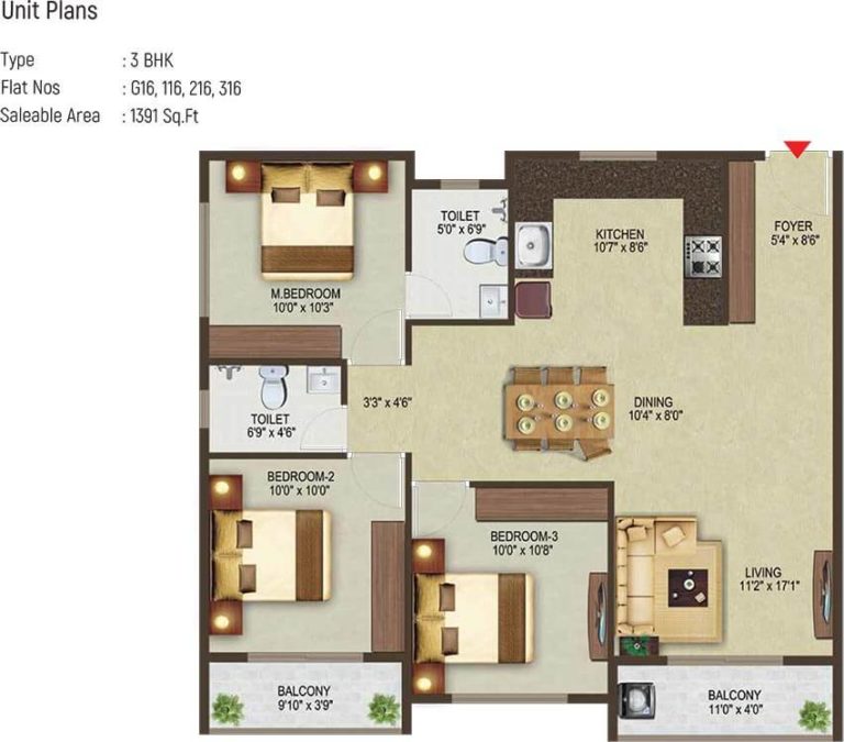 3 BHK - 1391 - Sowparnika Pragati Sarjapur