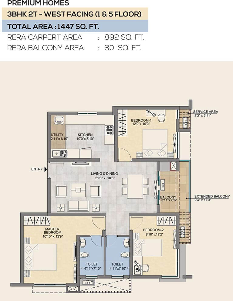 3 BHK - 1447 - TVS Emerald Peninsula Manapakkam