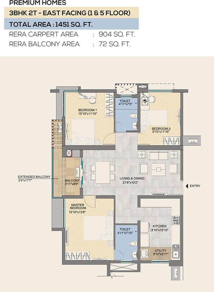 3 BHK - 1451 - TVS Emerald Peninsula Manapakkam