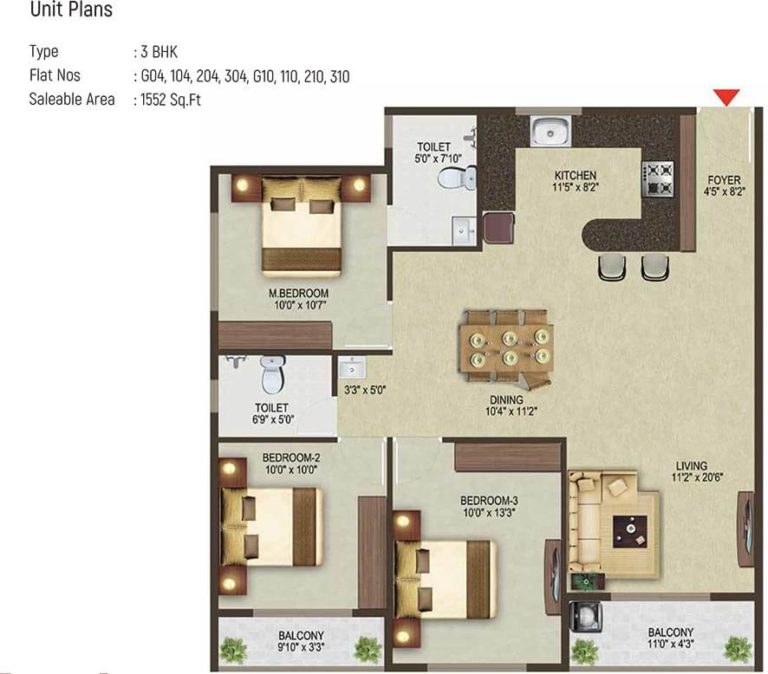 3 BHK - 1552 - Sowparnika Pragati Sarjapur