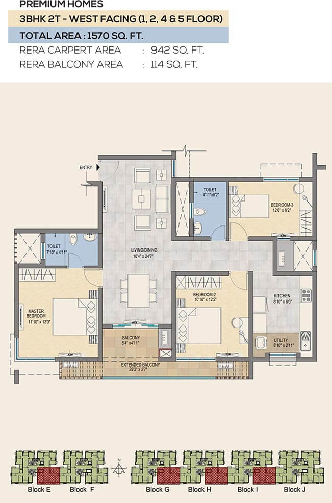 3 BHK - 1570 - TVS Emerald Peninsula Manapakkam