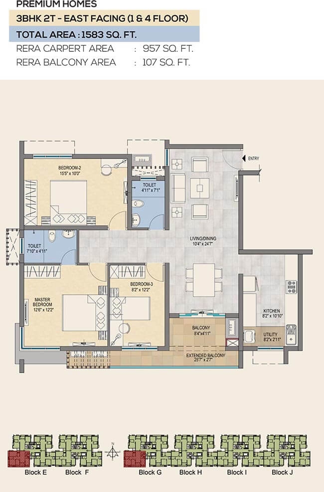 3 BHK - 1583 - TVS Emerald Peninsula Manapakkam
