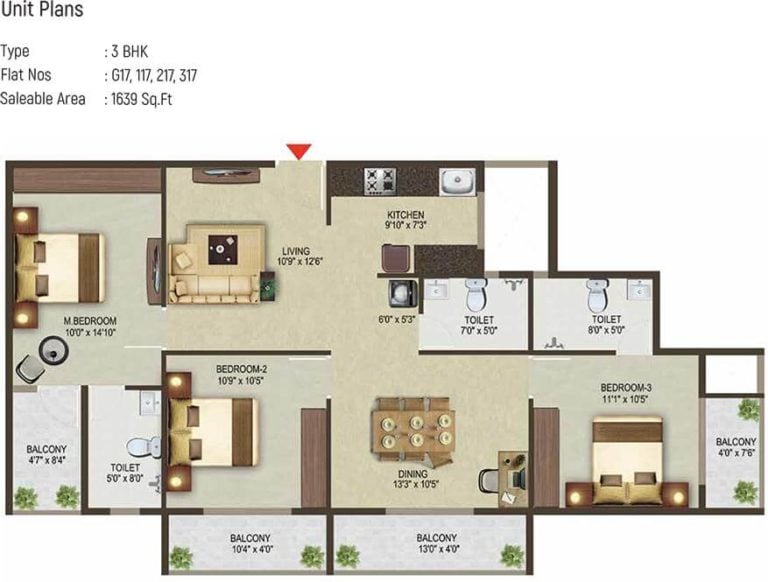 3 BHK - 1639 - Sowparnika Pragati Sarjapur