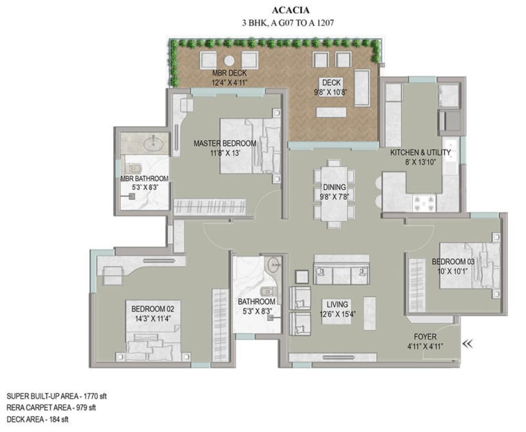 3 BHK - 1770 - Enessen Estates & Prime One Corp Centreo