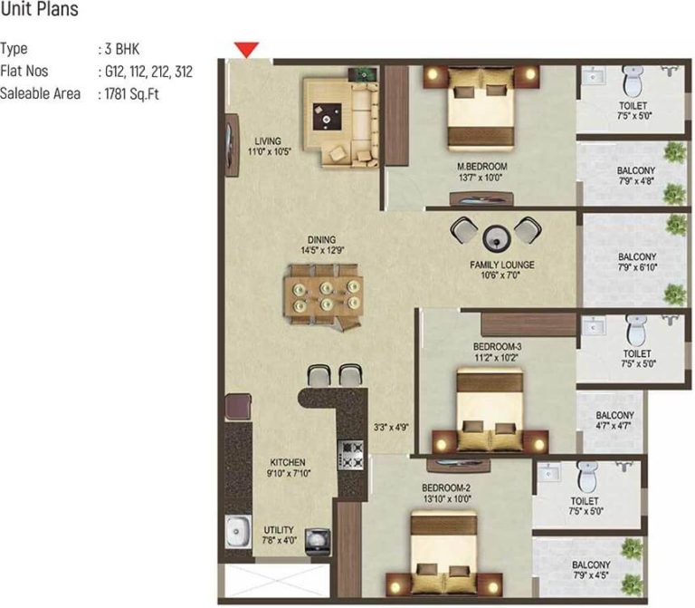 3 BHK - 1781 - Sowparnika Pragati Sarjapur